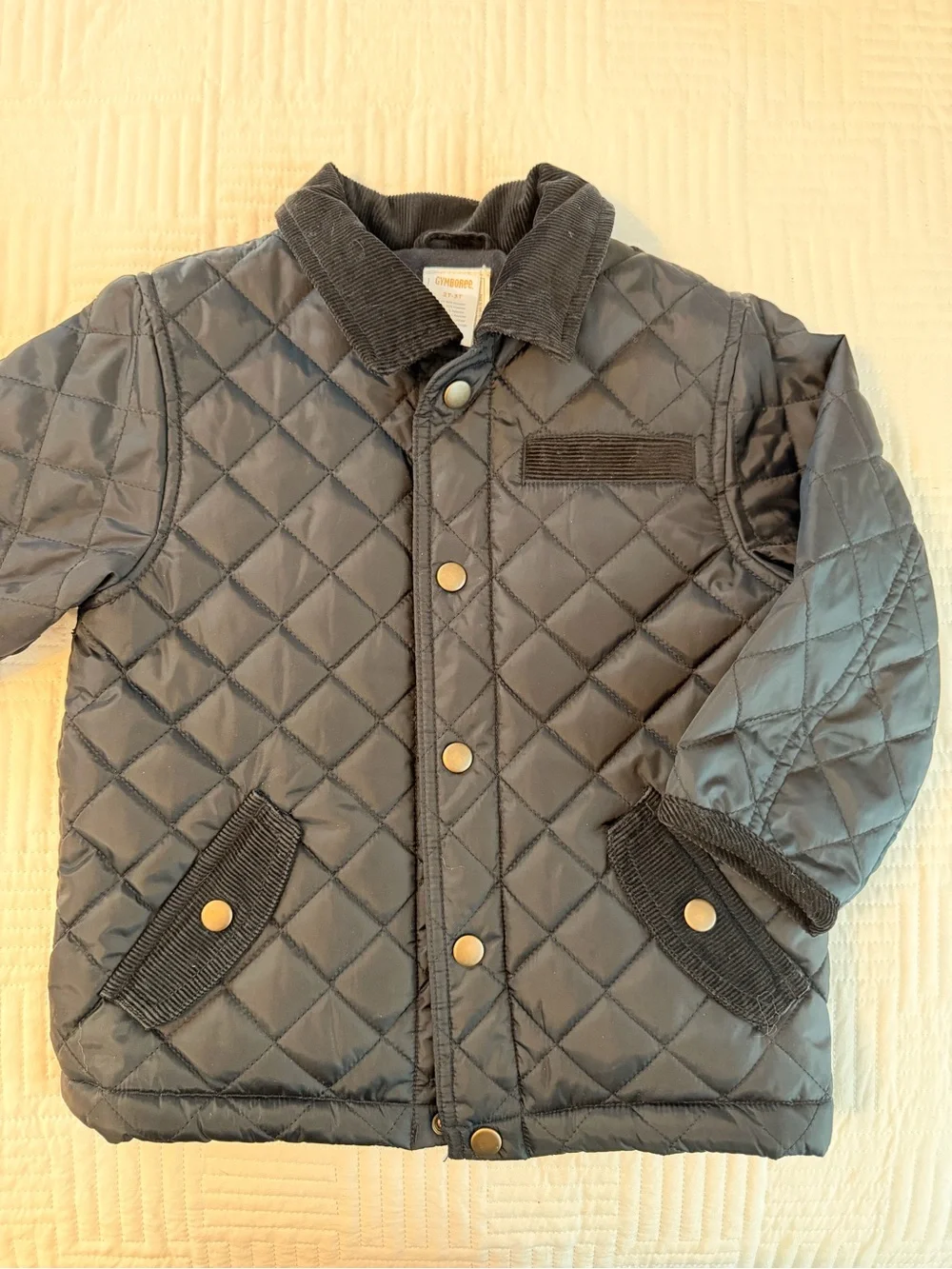 Gymboree Quilted Pea Coat in Navy with Corduroy Trim